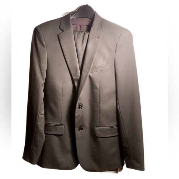 RW&CO black 2 button stretch trendy poly blend lined slim fit 2 piece suit 34 - Picture 2 of 8